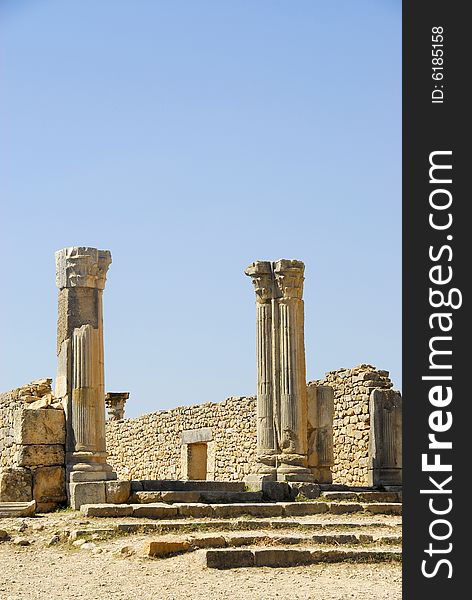 Morocco Roman ruins - columns  in VOLUBILIS