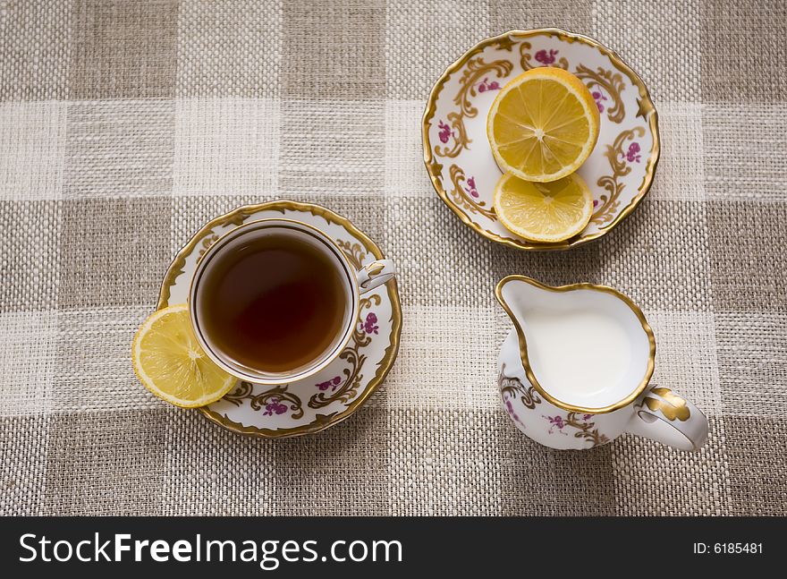 Tea with lemon and milk