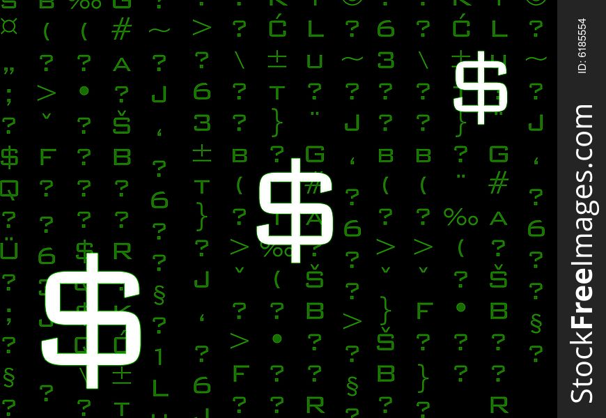 Dollar symbols in The Matrix code. Dollar symbols in The Matrix code.