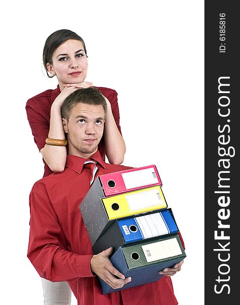 Man and woman with registers. Man and woman with registers