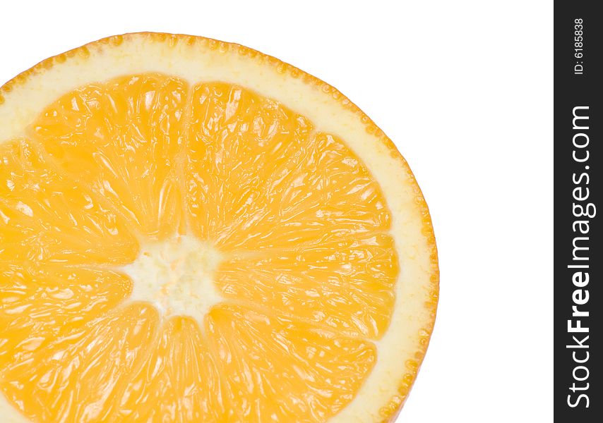 Close up of orange slice isolated on white background. Close up of orange slice isolated on white background