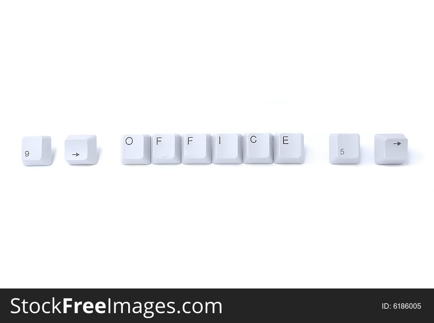 Arrows, digits 5 and 9 and word office on computer keys. Arrows, digits 5 and 9 and word office on computer keys