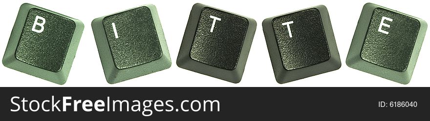 Photo of keyboard buttons spellin out the wod, Bitte
