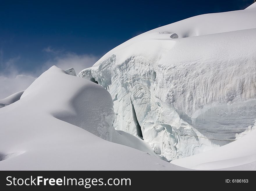 Big crack on glacier of mt.Belukha, Altai, Russia