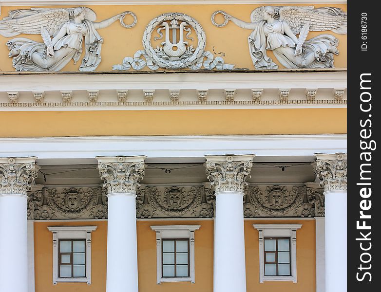 Facade of theater with columns. Saint-petersburg, Russia