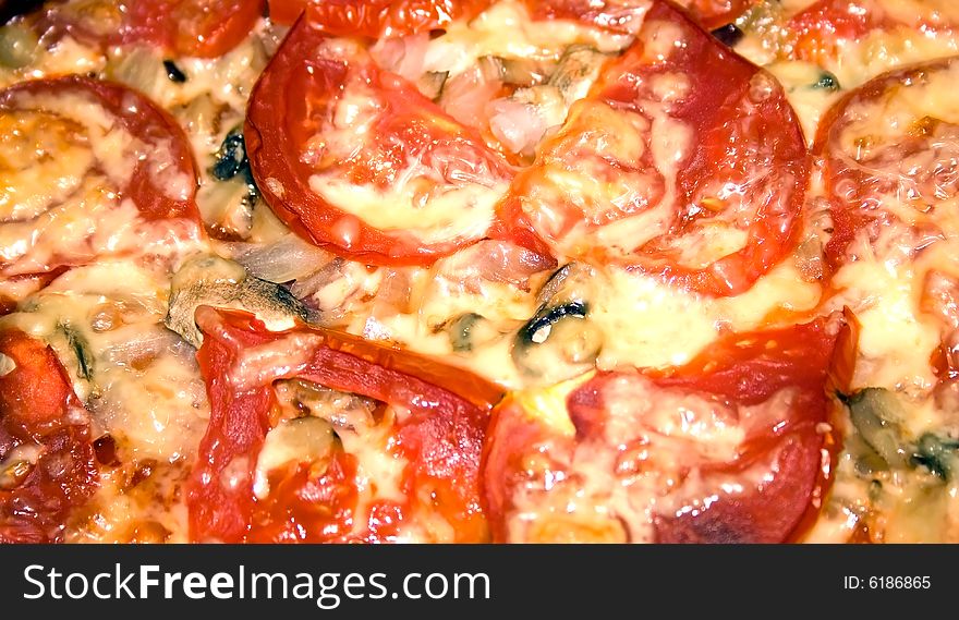 Close up of tomato pizza with mushrooms. Close up of tomato pizza with mushrooms