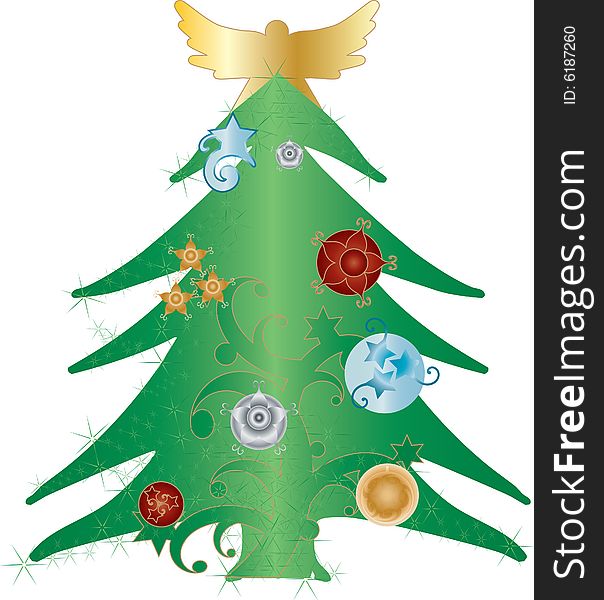 Cristmas Tree With Angel On Top Vector Illustratio