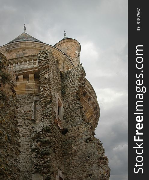 Old castle turret and broken wall. Old castle turret and broken wall