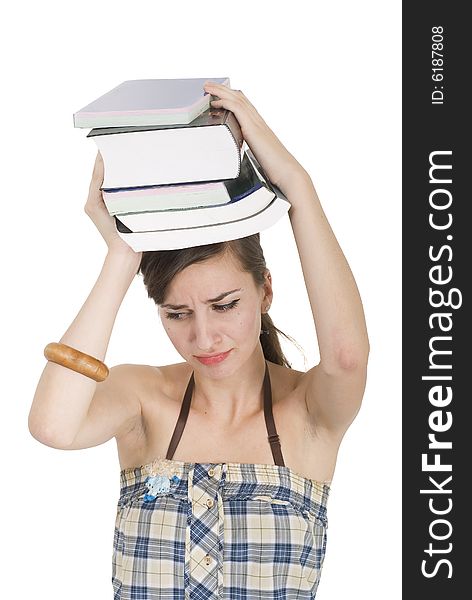 Yound student with books on head. Yound student with books on head