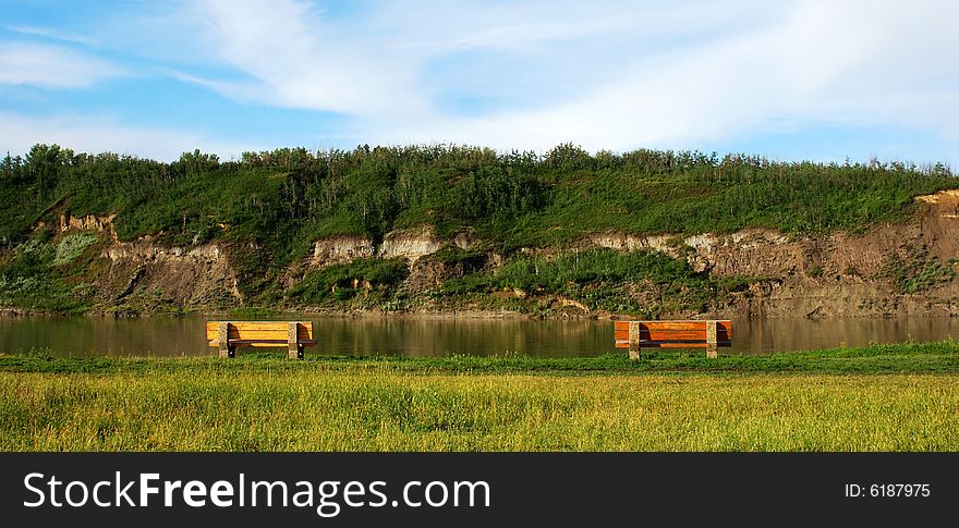 View of North Saskatchewan River in Edmonton Alberta. View of North Saskatchewan River in Edmonton Alberta