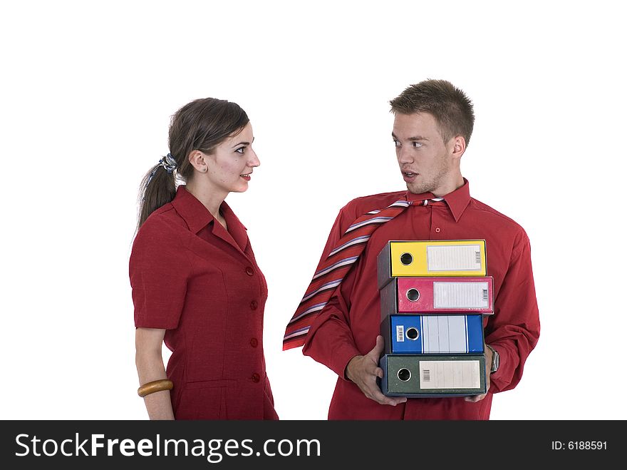 Man and woman with registers. Man and woman with registers