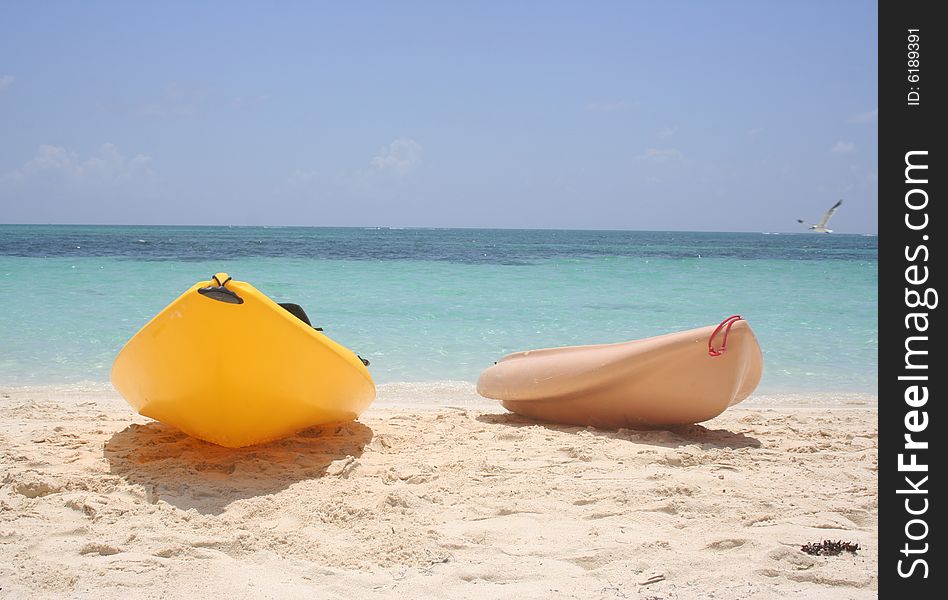 Kayaks on a Beach