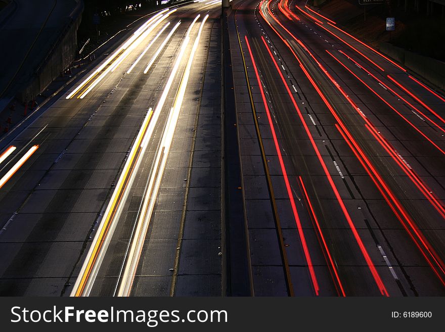 Light Trails Los Angeles Freeway at Night