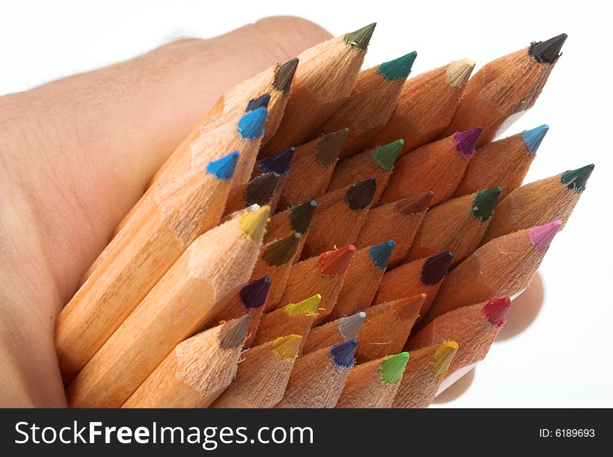 Many pencils orderly close up