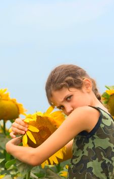 Beauty Teen Girl And Sunflower Stock Photography Beauty Teen Girl And Sunflower Stock Photography
