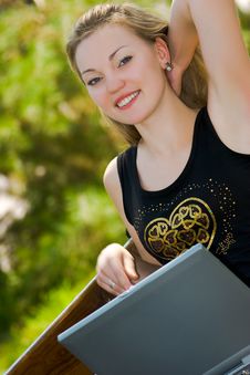 Happy Young Woman With Laptop Stock Photography Happy Young Woman With Laptop Stock Photography