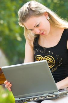Happy Young Woman With Laptop Stock Images Happy Young Woman With Laptop Stock Images