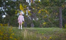 Girl Singing After Climbing A Hill Royalty Free Stock Photos