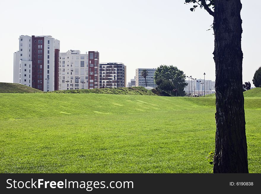 Panorama Of A Urban Park, Lisbon, Portugal