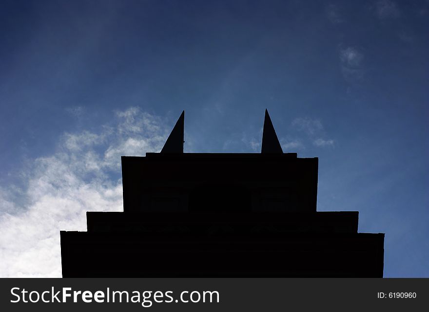 A unique church steeple in silhouette. A unique church steeple in silhouette