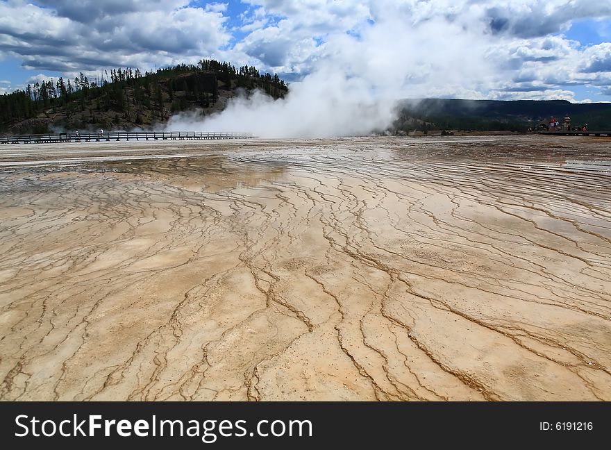 The scenery at Midway Geyser Basin in Yellowstone National Park