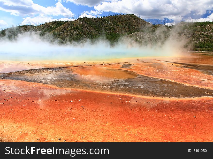 The scenery at Midway Geyser Basin in Yellowstone National Park