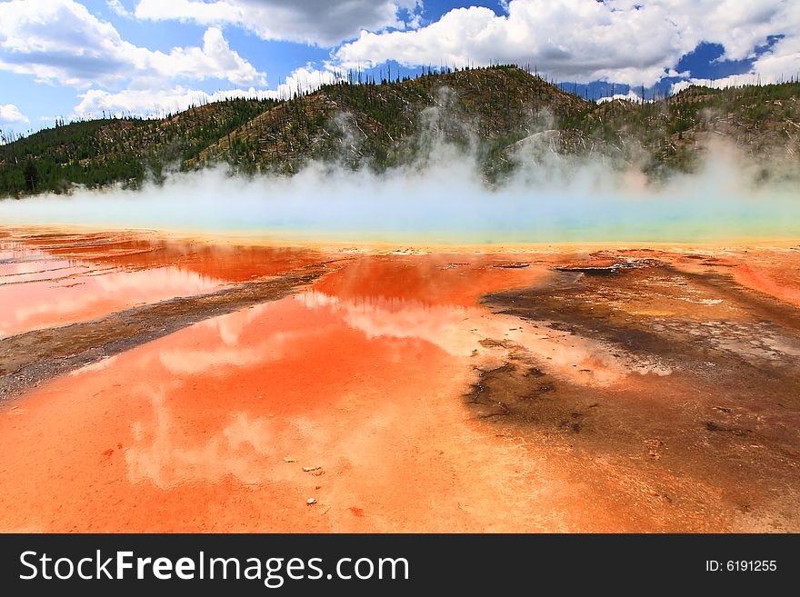 The scenery at Midway Geyser Basin in Yellowstone National Park