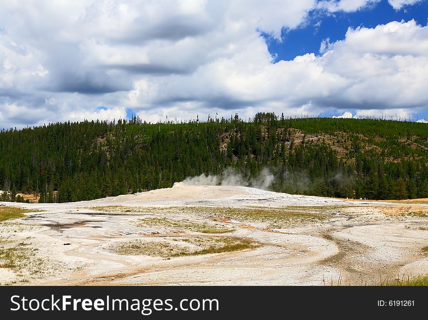 The scenery at Upper Geyser Basin in Yellowstone National Park