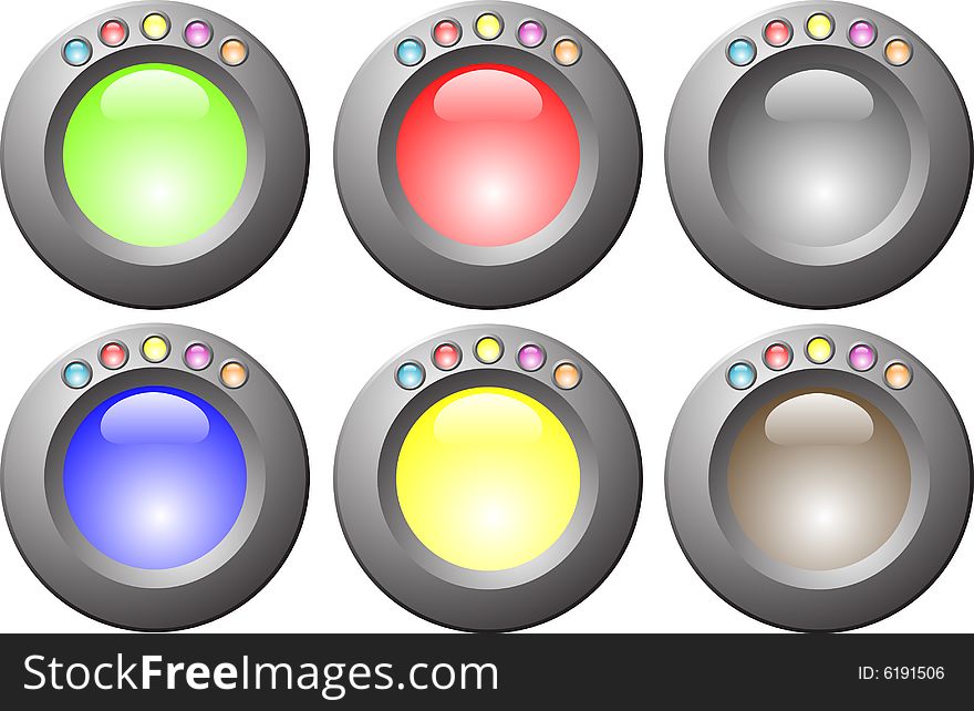 Six bright and shiny web buttons. Six bright and shiny web buttons