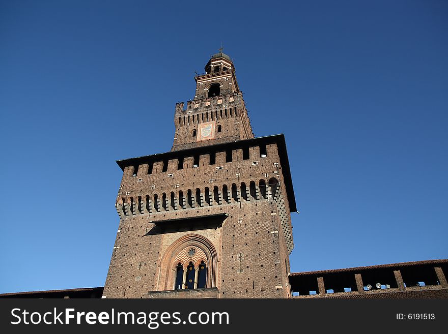 One of the towers of Castello Sforzesco in Milan, Italy