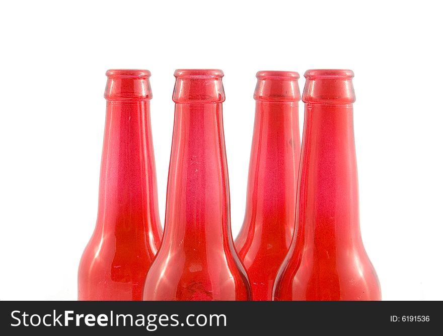 Red beer bottles isolated on a white background