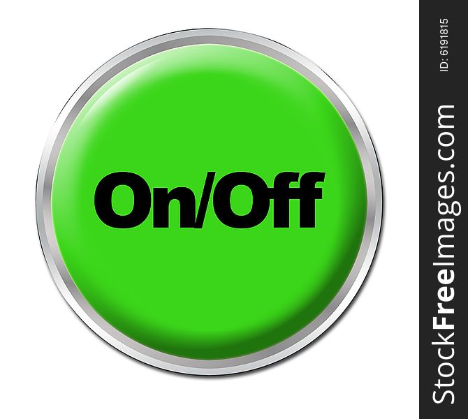 Green round button with the symbol On/Off. Green round button with the symbol On/Off