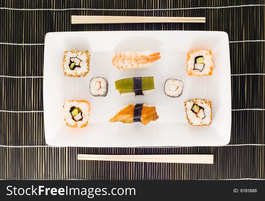 A plate with different kinds of sushi