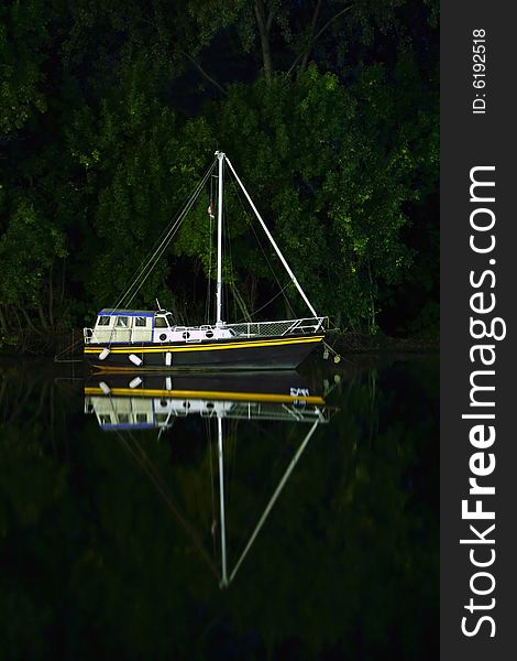 Night boat reflection