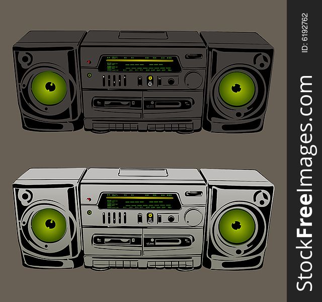 Vector illustration cassette tape recorder with radio