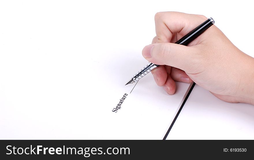 Human hand with pen signature an agreement