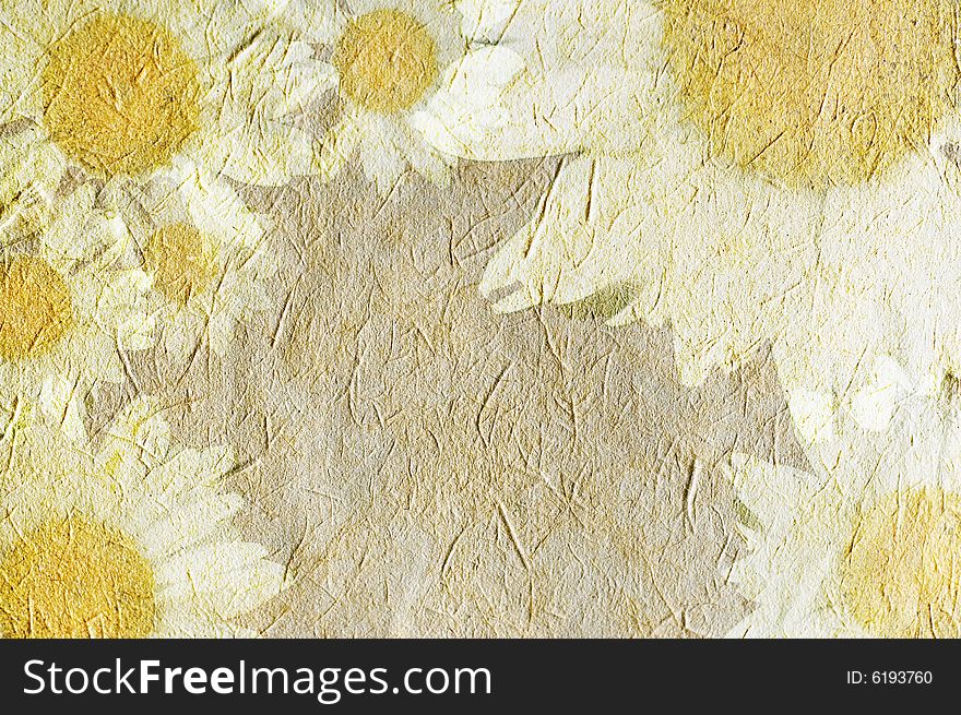 Vintage canvas background with flowers on recycled paper