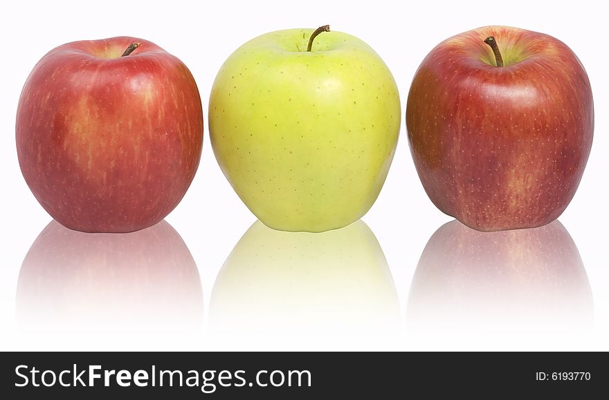 Nice fresh yellow and red apples isolated over white with clipping path. Nice fresh yellow and red apples isolated over white with clipping path