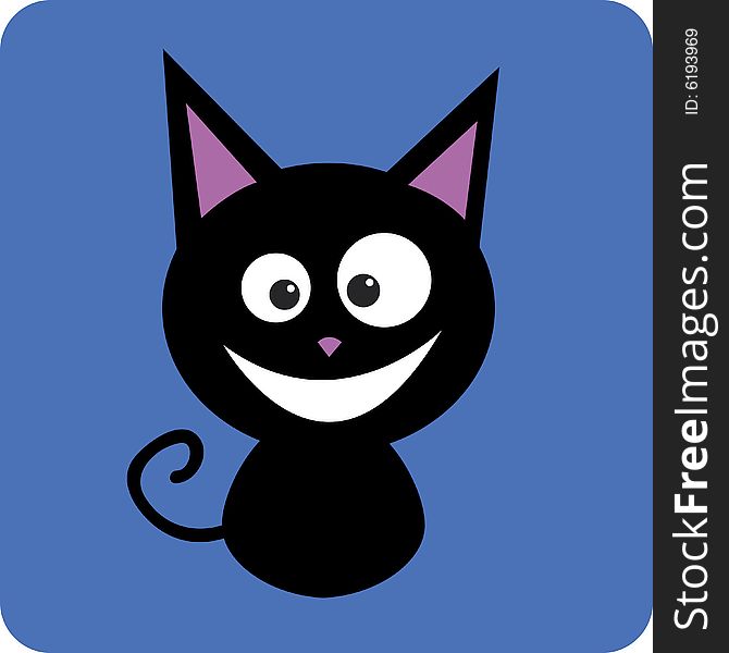 Black cat smiling  illustration