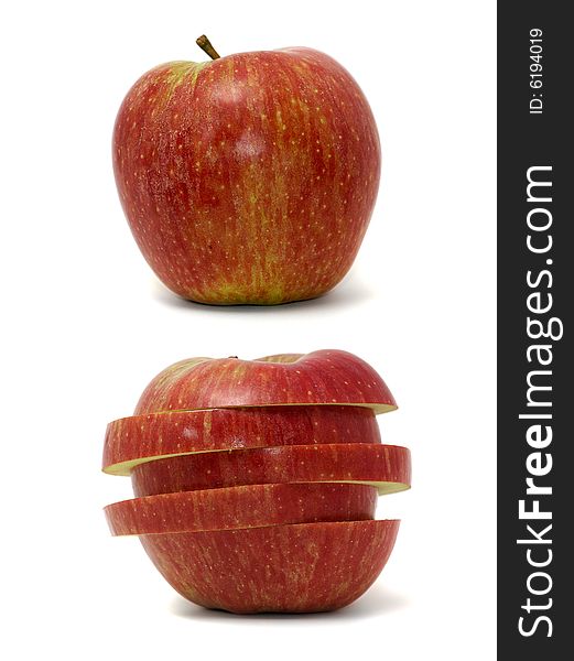 Sliced fresh red apple on white background. Sliced fresh red apple on white background.