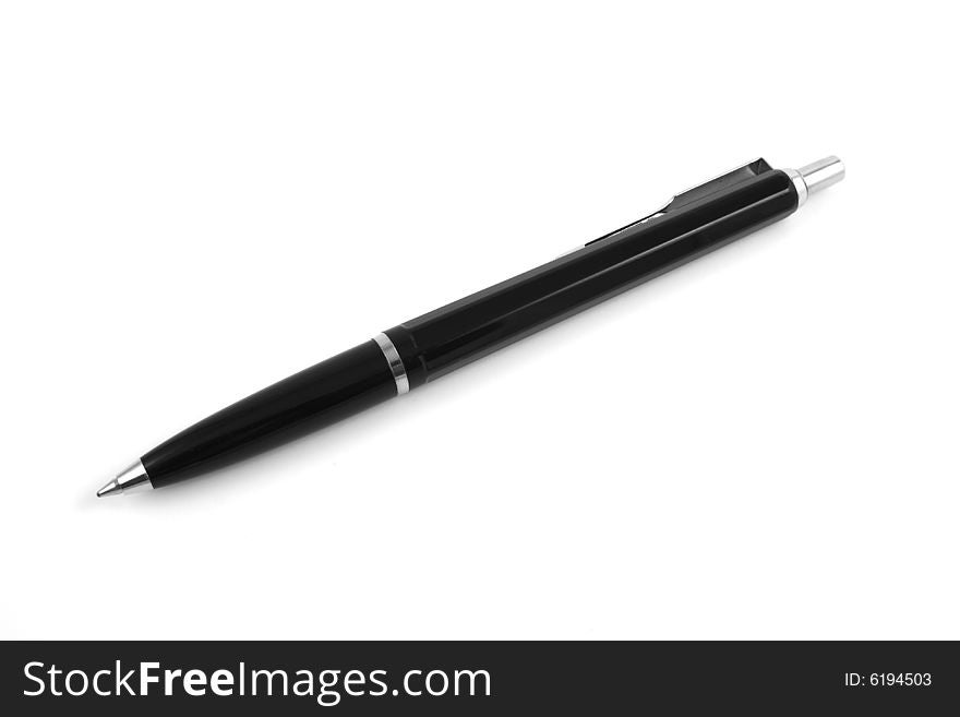 Black ballpoint pen isolated on white in studio