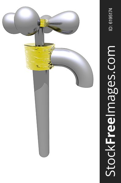 An illustration of a rough silver water faucet with gold trim.
