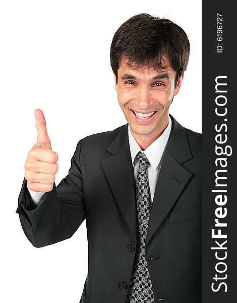 The businessman makes gesture by finger
