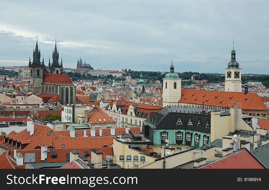 View of Prague in overcast day.