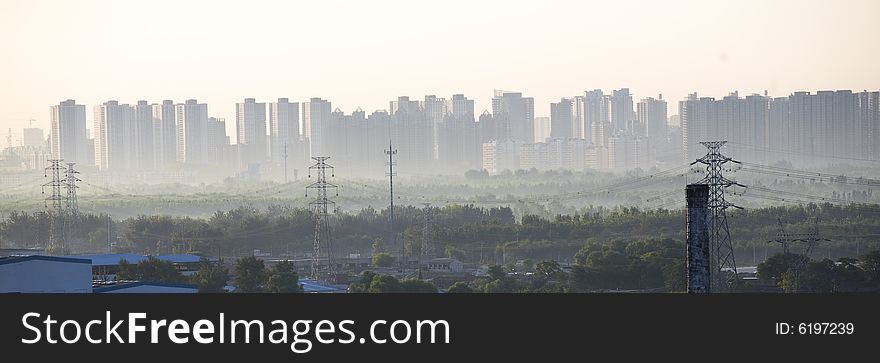 Building in a fog. Autumn morning. Cold color. Building in a fog. Autumn morning. Cold color.