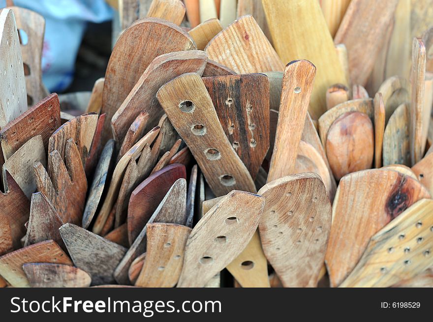 Wooded spoons and forks, made of wood