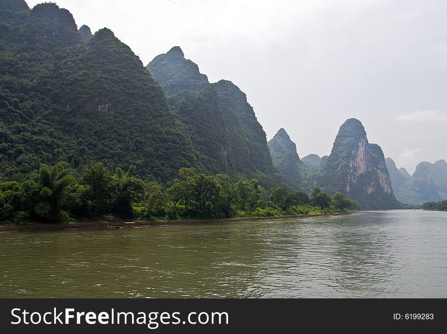 Mountain view in Li River cruise, Guilin, China. Mountain view in Li River cruise, Guilin, China