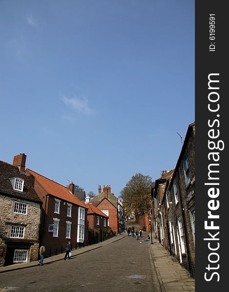 Steep Hill buildings in Lincoln, UK. Steep Hill buildings in Lincoln, UK