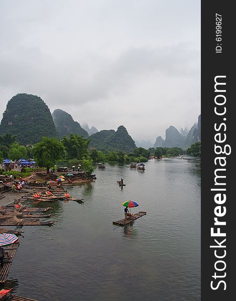 Rafting on Li River,  Yangshuo, Guilin, China