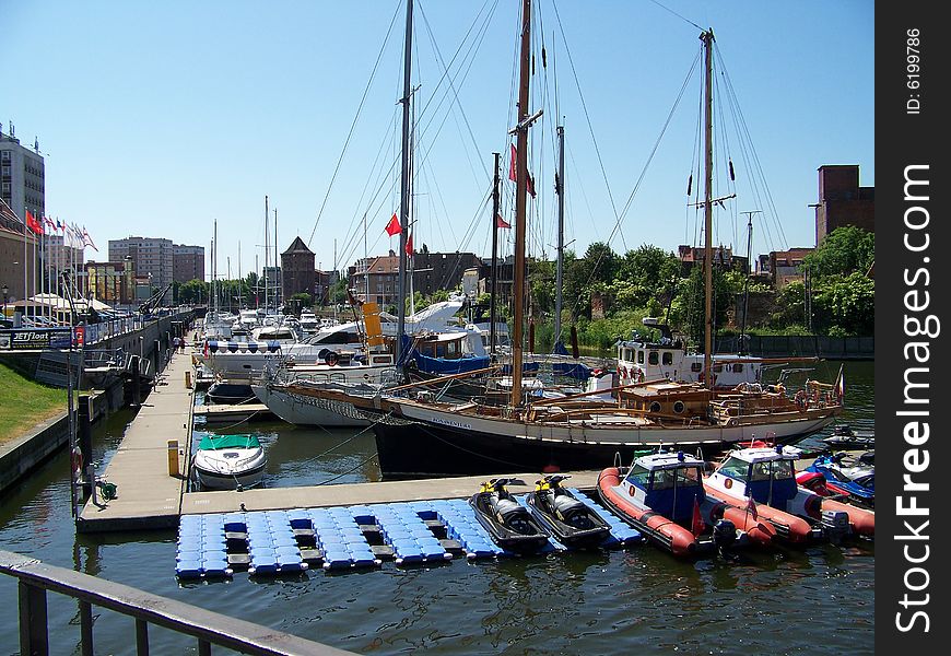 Yachts in haven in Gdansk. Yachts in haven in Gdansk